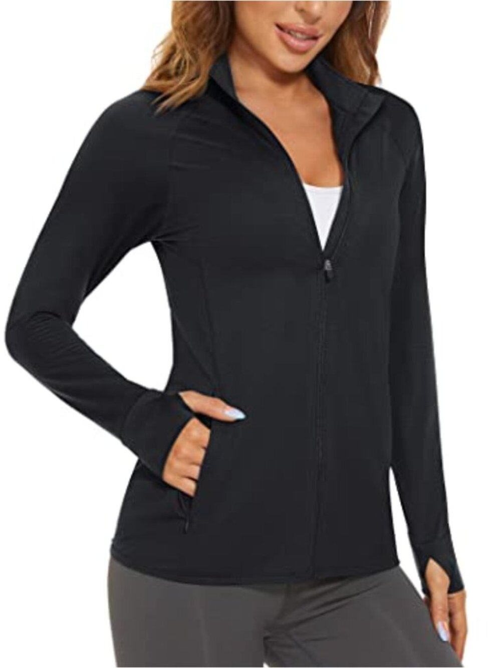 UPF 50+ Athletic Zip Up Jacket with Thumb Holes